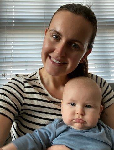Mother and baby Abigal Grieve and baby Zachary Finch who used the virtual cows milk allergy group