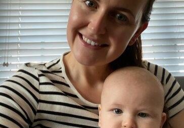 Mother and baby Abigal Grieve and baby Zachary Finch who used the virtual cows milk allergy group